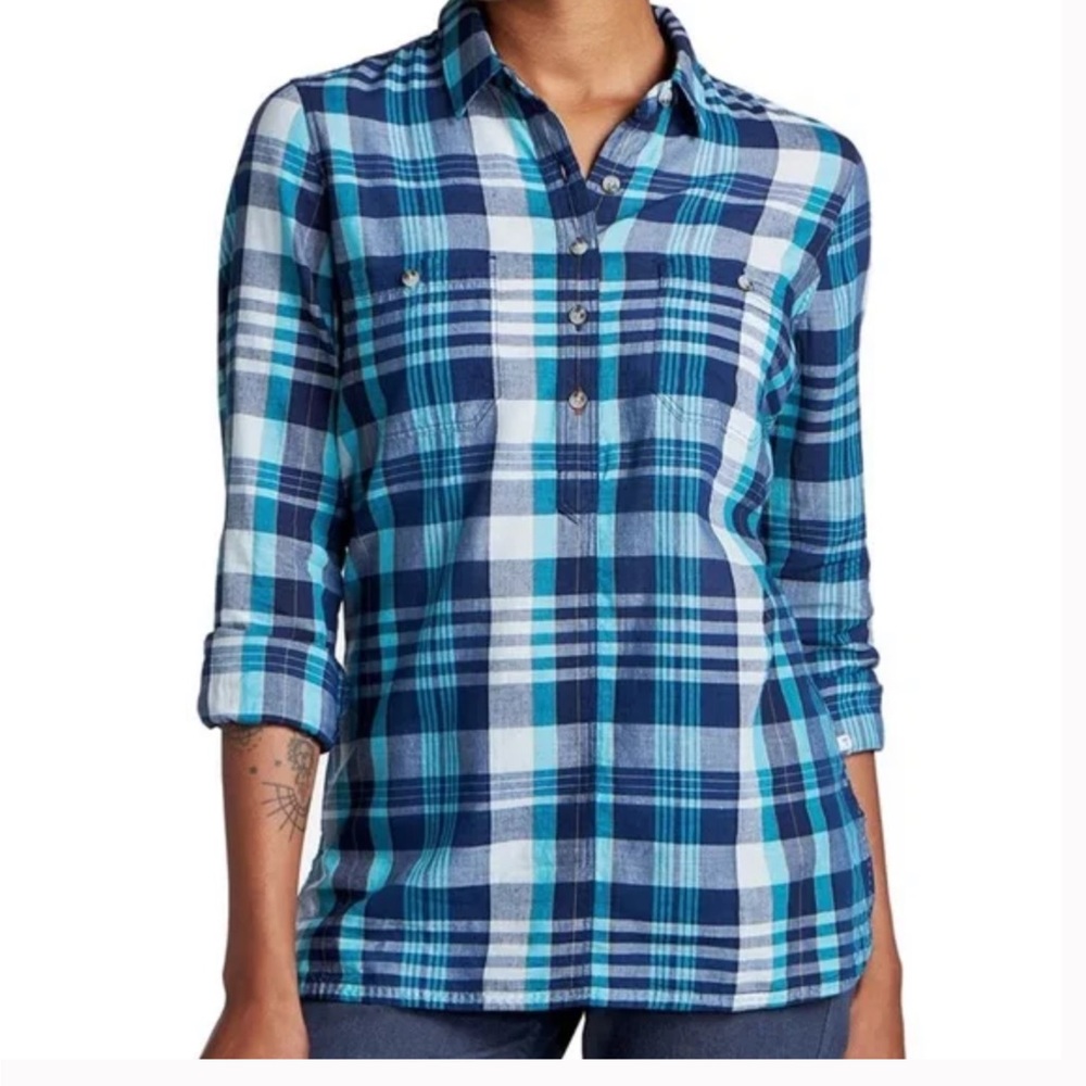 Toad & Co Indigo Ridge LS organic cotton top, size Small, EUC